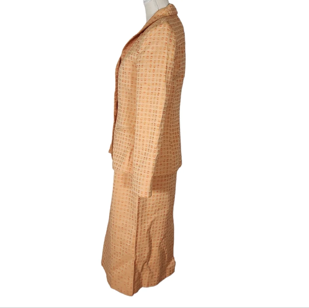 Vintage Cotton Orange Square Print Dress And Jacket Set
